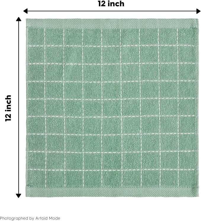 Artoid Mode Checkered Designed Cotton Dark Green Terry Kitchen Dish Cloths - Image 7
