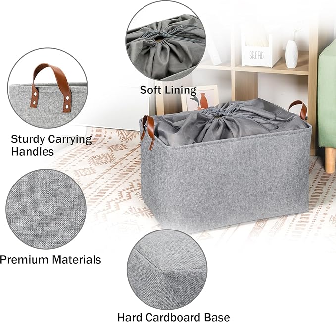 DULLEMELO Large Grey Storage Baskets 70L Oversized Dog Toy Bin Basket, - Image 7