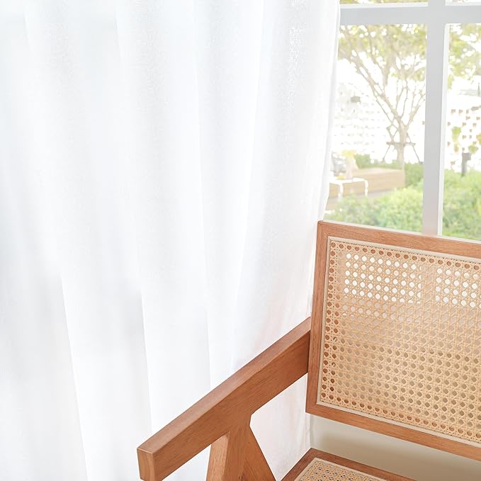 YoungsTex White Linen Semi Sheer Curtains 63 Inch Length - Image 7