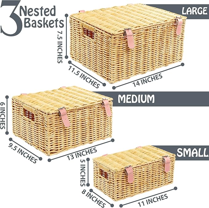 Wicker Storage Baskets with Lids – Set of 3 - Image 3