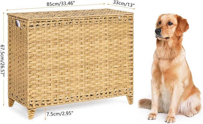 Laundry Hamper with 4 Removable Liner Bags; 176L Handwoven Rattan Laundry - Image 7