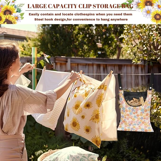 2 Pcs Flower Clothes Pin Hanging Bag, Clothespin Bag Organizer Clothes Pin Bag - Image 5