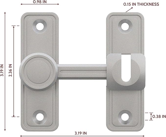 Barn Door Privacy Latch, 90°/180° Swing Slide Lock, Zinc-Alloy, Adhesive or - Image 2