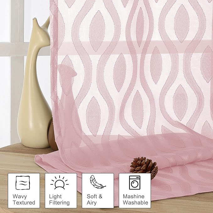 Aiyufeng Blush Pink Curtains Tiers 36 Inch Length 2 Panels Set, Airy - Image 2
