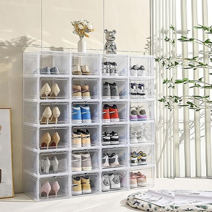 XXL Drop Front Shoe Storage Box Stackable, 6 Pack Shoe Display Case Fit US 15 - Image 2