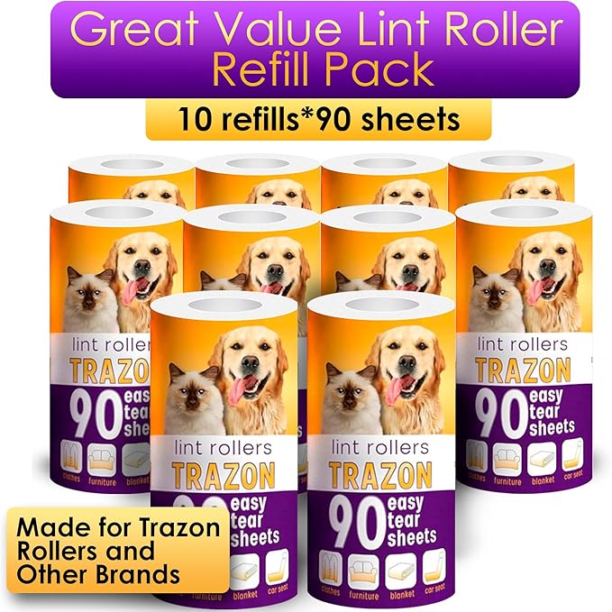 Lint Roller Refills 10 Pack of 900 Sheets / 10 Refills Rollers Only, Extra - Image 3
