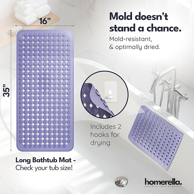 homerella® Bathtub Mat Non Slip 35x16, Incl. Hooks - Image 3