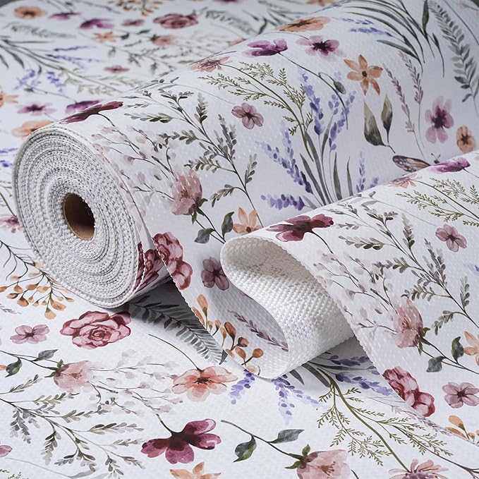 Floral Drawer and Shelf Liner for Kitchen Cabinets, 16IN x 20FT Non-Adhesive by Amiitay
