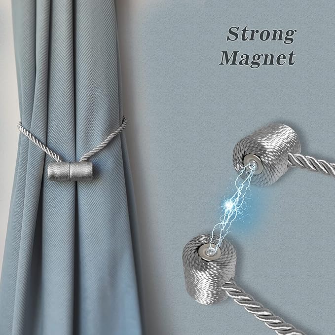Hion Magnetic Curtain Tiebacks Grey 4 Pack, Curtain Tiebacks Buckles Holdbacks - Image 3