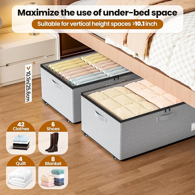 Underbed Storage with Wheels, 2 Pack Under Bed Storage Containers with Clear - Image 4