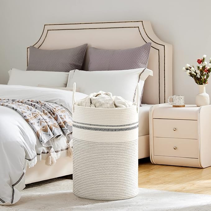 VIPOSCO Large Laundry Hamper, Tall Woven Rope Storage Basket - Image 4