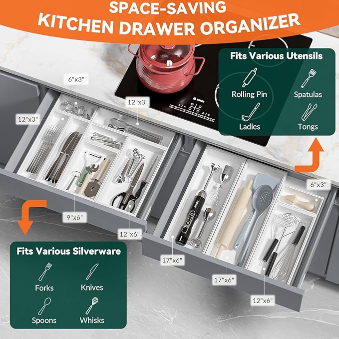 Bamboo Drawer Organizer, Narrow Silverware Organizer - Image 3