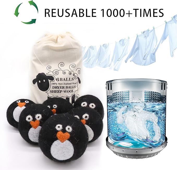 Pack of 6 Wool Dryer Balls, Muulaii Reusable Fabric Softener, Extra Large - Image 2
