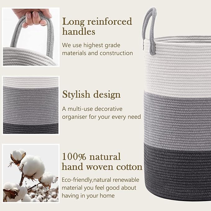 YOUDENOVA Woven Rope Laundry Hamper Basket, 58L Tall Luandry Basket, Baby - Image 5