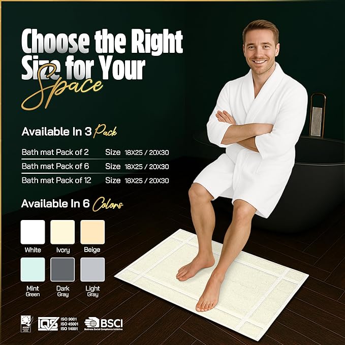 Pearl Linens Pack of 2 100% Cotton Bathmat 20x30 inches, Soft & Absorbent Quick - Image 4