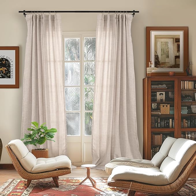 YoungsTex Natural Linen Curtains 95 Inches Long 2 Panels - Image 2