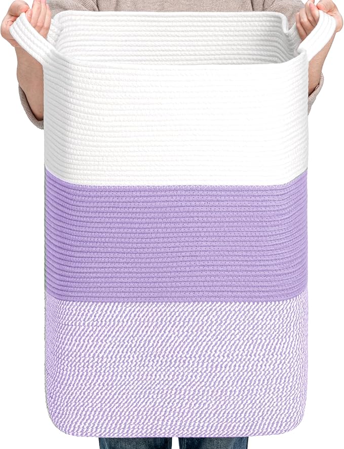 CLHMILY&Z 95L Laundry Basket Rectangular Lavender Rope by ClhmilyZ