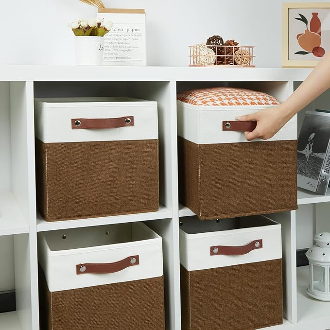 HNZIGE Fabric Cubes Storage Bins Set of 4, 11 x 11 Clothes Storage Cube Baskets - Image 6