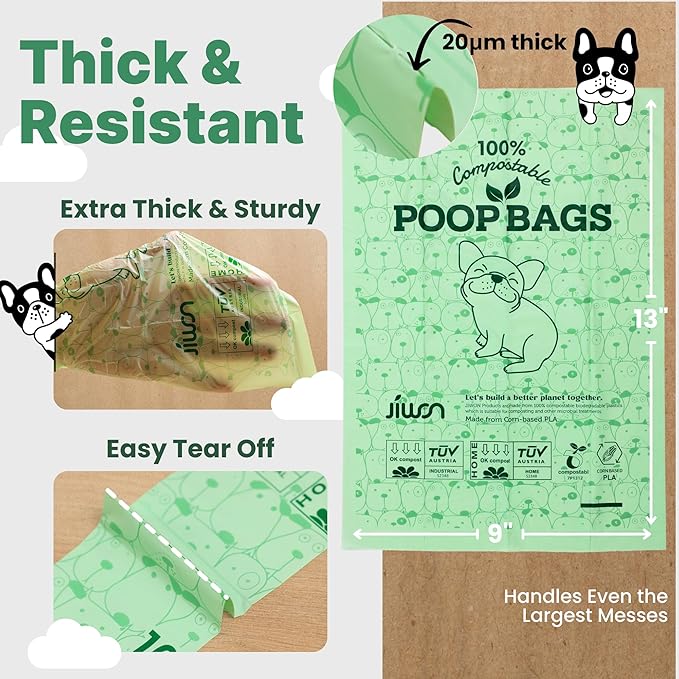 JIWON 100% Certified Home Compostable Dog Poop Bags, OK Compost & Seedling - Image 4