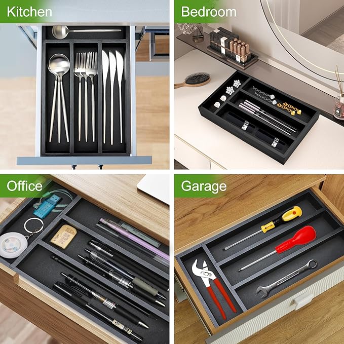 Small Wooden Silverware Organizer Tray Narrow Kitchen Drawer Dividers Utensil - Image 2