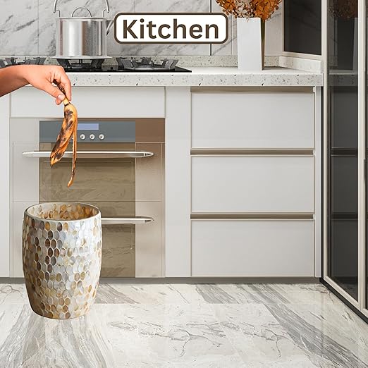 Escenzy Natural Shell Bathroom Trash Can Mosaic Glass 5L | Decorative Small - Image 8