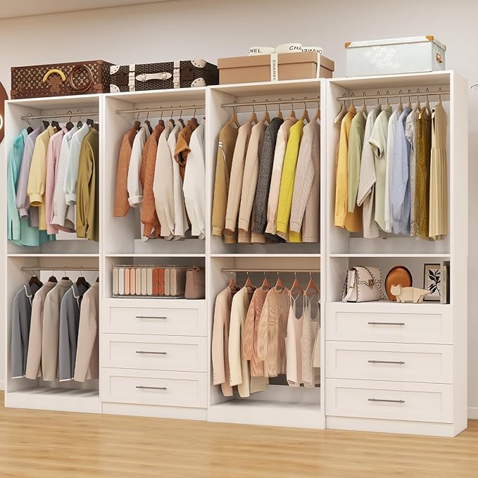 Closet System with 4 Sets, 8FT Closet Organizer Systems with 6 Wooden Drawers & by Dooloric
