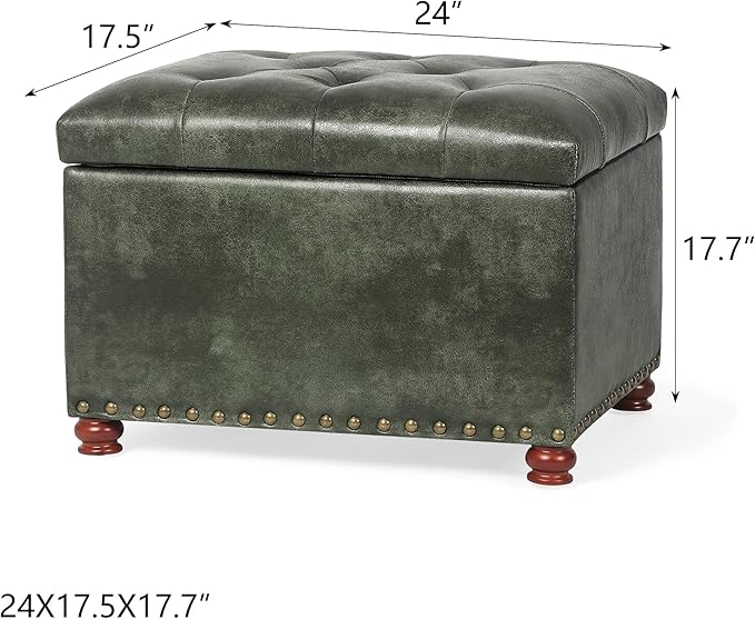 24'' Leather Ottoman with Storage Rectangle Foot Rest Ottomans Stool - Image 3