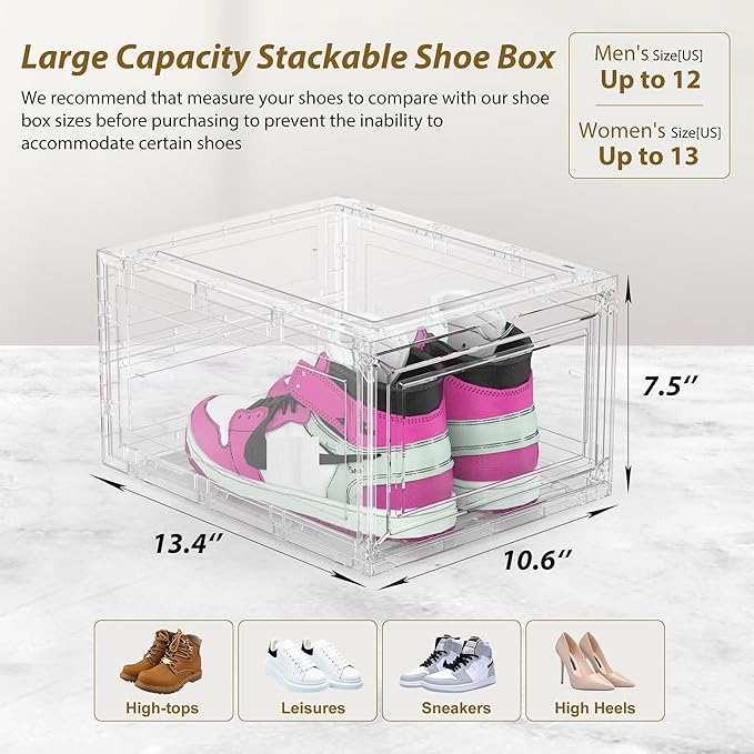 Mitees 10 Pack XX Large Thicken Sturdy Hard Plastic Clear Stackable Shoe - Image 4