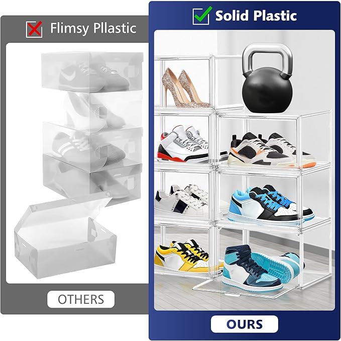 12 Pack Shoe Organizer Clear Plastic Stackable Shoe Storage Boxes - Image 5