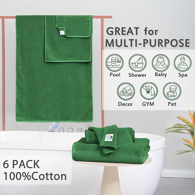 Green Towels, 6 Piece Towels Set - Image 3