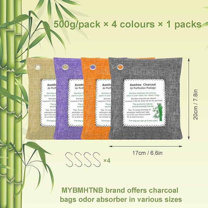Bamboo Charcoal Bags Odor Absorber 4 Pack×500g Bamboo Charcoal Air Purifying - Image 3