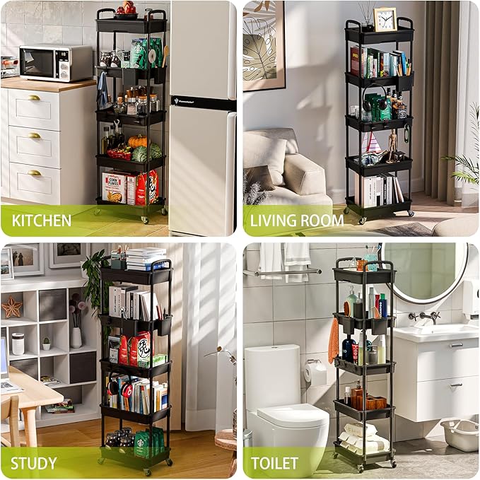5 Tier Rolling Cart Organizer, Bathroom Cart Organizers - Image 6