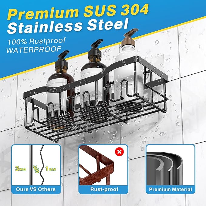 EUDELE Adhesive Shower Caddy, 5 Pack Rustproof Stainless Steel Bath Organizers - Image 5