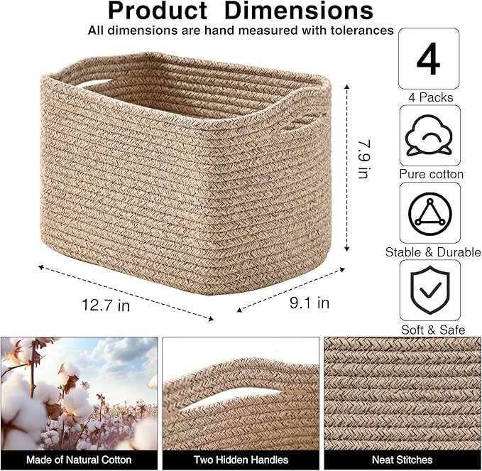 Small Storage Baskets for Organizing, Woven Storage Baskets for Shelves - Image 2