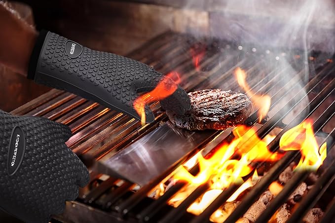 KITCHEN PERFECTION XL Silicone Smoker Oven Gloves-Extreme Heat Resistant BBQ - Image 8