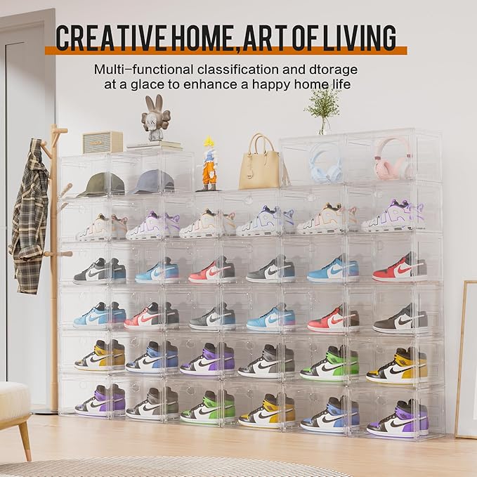KEFA XL Shoe Storage Box Organizer, 8 Pack Shoe Boxes Clear Plastic Stackable - Image 2