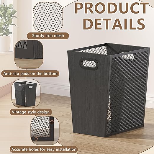 Piskyet Black Office Trash Can for Near Desk, 4.5 Gallon Unique Wood Bedroom - Image 7