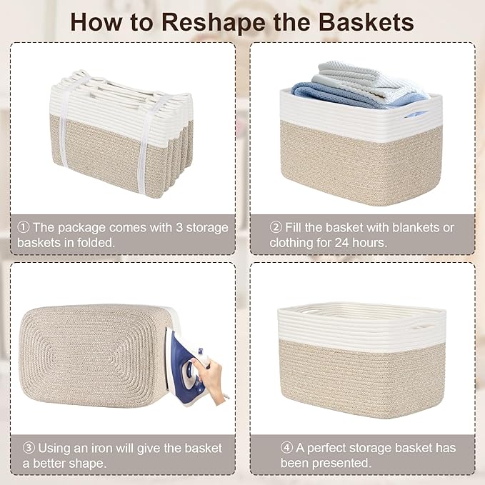 Shelf Baskets for Organizing, Woven Storage Basket for Shelves, Cotton Rope - Image 9