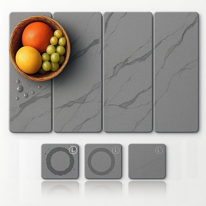 Large Stone Drying Mat for Kitchen Counter24"x16", Misty Gray, Diatomaceous by Unknown