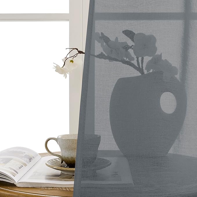 Tollpiz Small Sheer Door Curtain Closet Linen Textured Curtain Sheers Doorway - Image 9