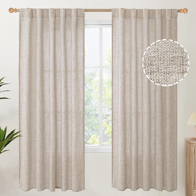 YoungsTex Natural Linen Semi Sheer Curtains 72 Inch Length 2 Panels by YoungsTex