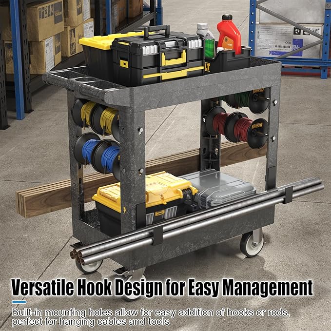 Large Garage Plastic Utility Cart, Heavy Duty 2 Shelf Tool Cart Service Cart - Image 5