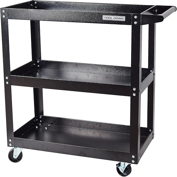 Utility Service Cart, 3 Shelf 200LBS Heavy Duty Steel Rolling Utility Cart by ToolDorm