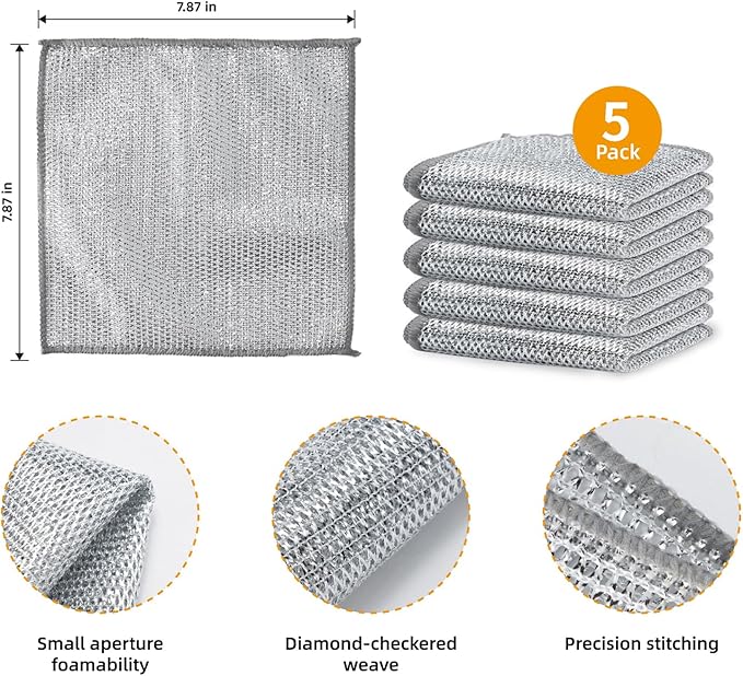 5Pcs Non Scratch Wire Dishcloth, Steel Metal Wire Cloth Mesh Miracle Cleaning - Image 6