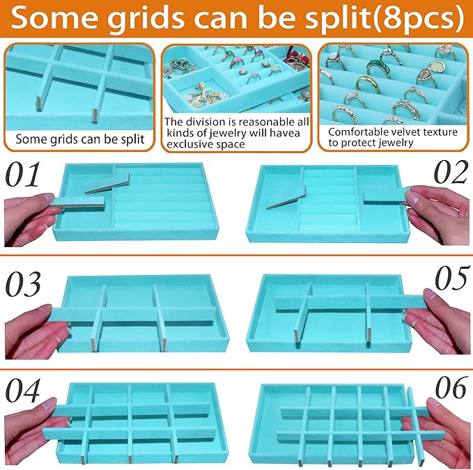 8 Pcs Velvet Jewelry Tray Stackable Jewelry Drawers Organizer Trays Rings - Image 8