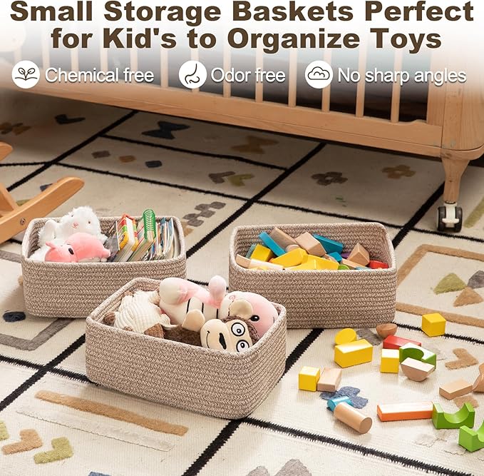 3 Pack Small Storage Baskets for Organizing, Cute Woven Decorative Gift Baskets - Image 3
