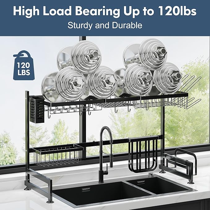 2 Tier Extra Large Stainless Steel Expandable Over The Sink Dish Drainer Drying - Image 5