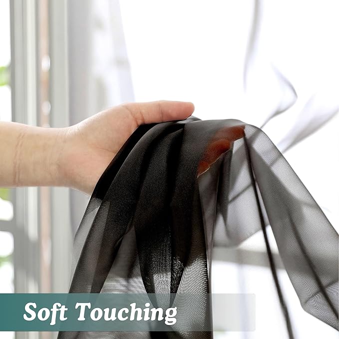 Chyhomenyc Extra Long Black Sheer Curtains 144 inch 2 Panels, Translucent - Image 8