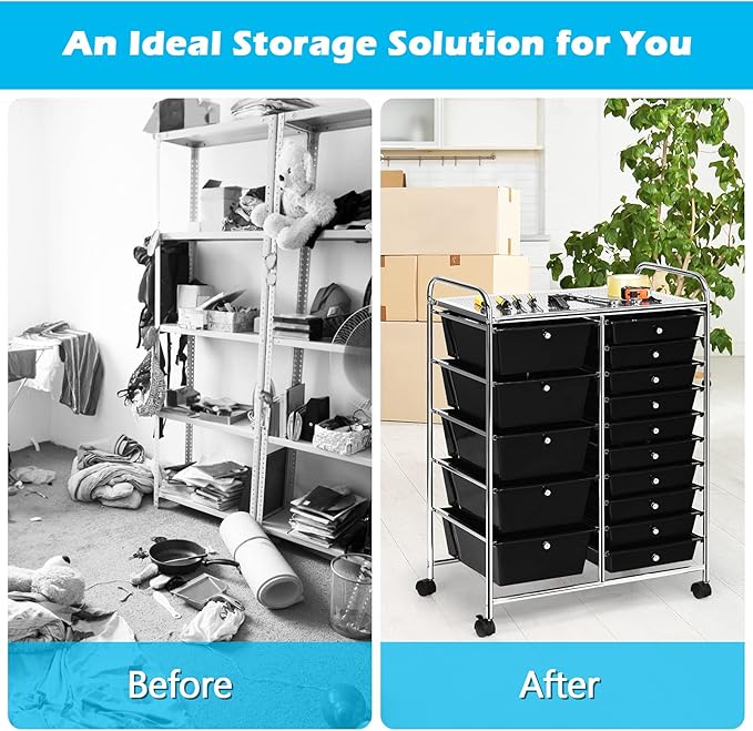 GOFLAME 15-Drawer Rolling Storage Cart, Utility Cart - Image 7