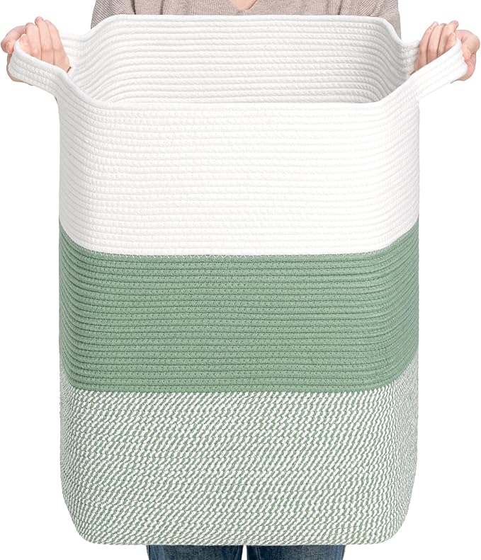 CLHMILY&Z 75L Laundry Basket Rectangular Green Rope by ClhmilyZ